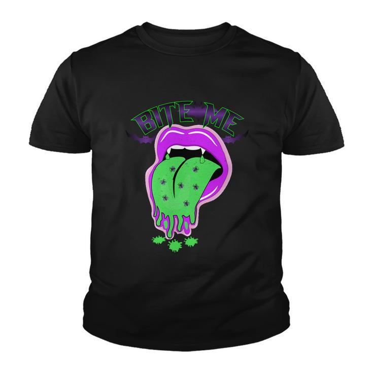 Bite Me Lips Halloween Quote Youth T-shirt