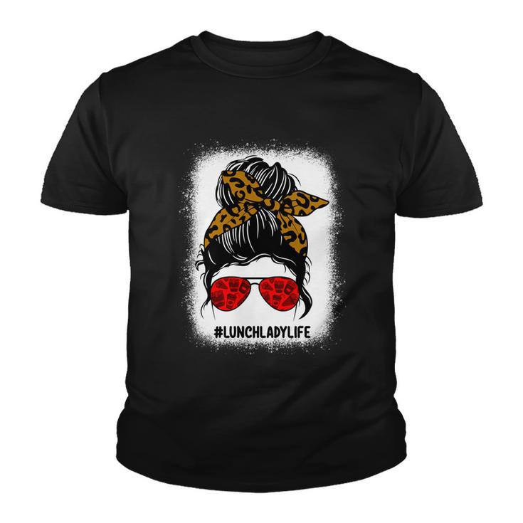 Bleached Lunch Lady Messy Bun Hair Leopard Print Sunglasses Cool Gift Youth T-shirt