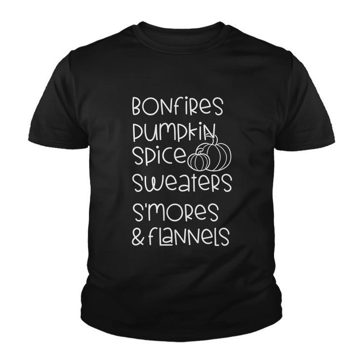 Bonfires Dumdkin Spice Pumpkin Sweaters Smores Flannels Youth T-shirt