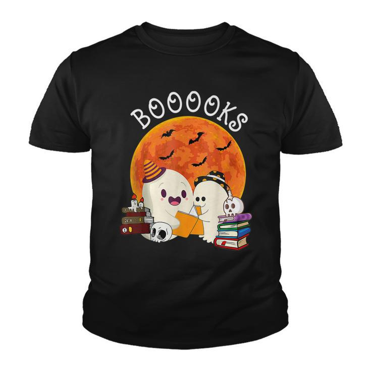Booooks Ghost Boo Read Book Library Moon Halloween Boy Girl  Youth T-shirt