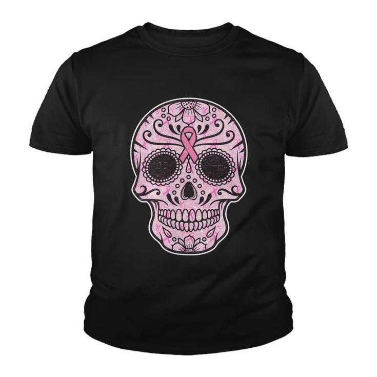 Breast Cancer Sugar Skull Day Of The Dead Dia De Los Muertos Youth T-shirt