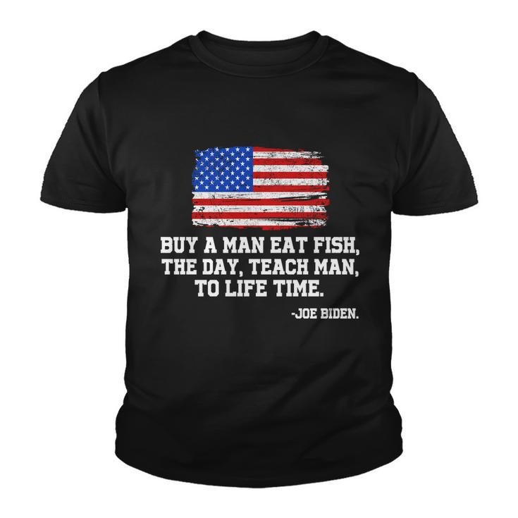 Buy A Man Eat Fish Joe Biden Usa American Flag Tshirt Youth T-shirt