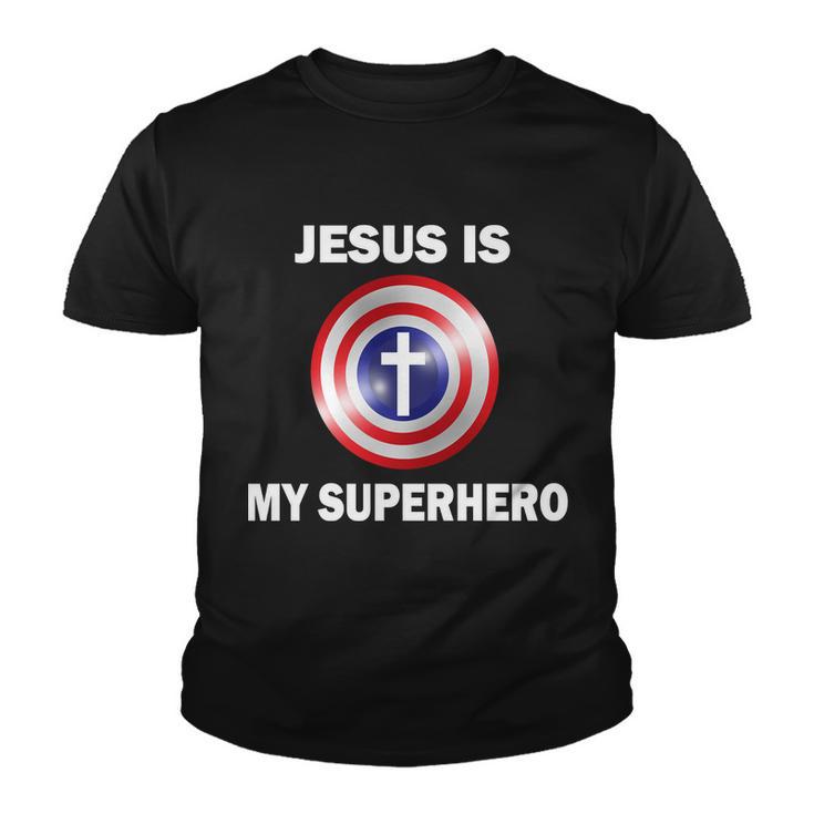 Captain Jesus Is My Superhero Cross Logo Youth T-shirt