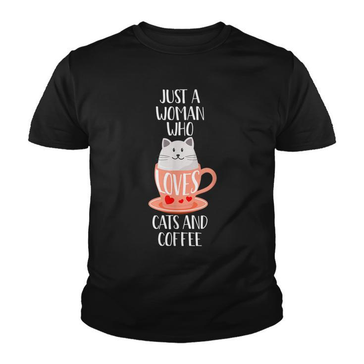 Cat  Just A Woman Who Loves Cats And Coffee Youth T-shirt
