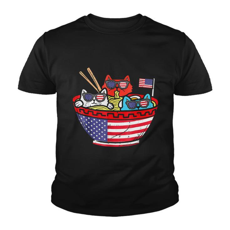 Cats Ramen Anime American Flag Usa Funny 4Th Of July Fourth Youth T-shirt