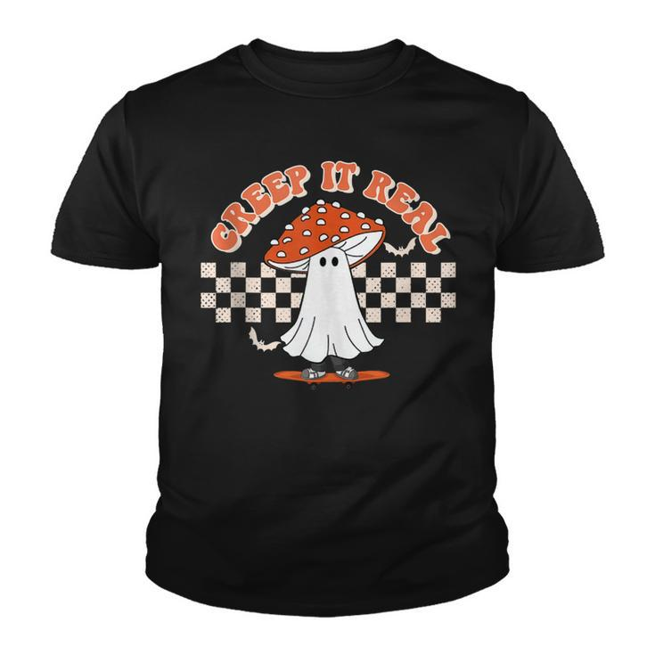 Checkered Mushroom Ghost Creep It Real Funny Halloween  Youth T-shirt