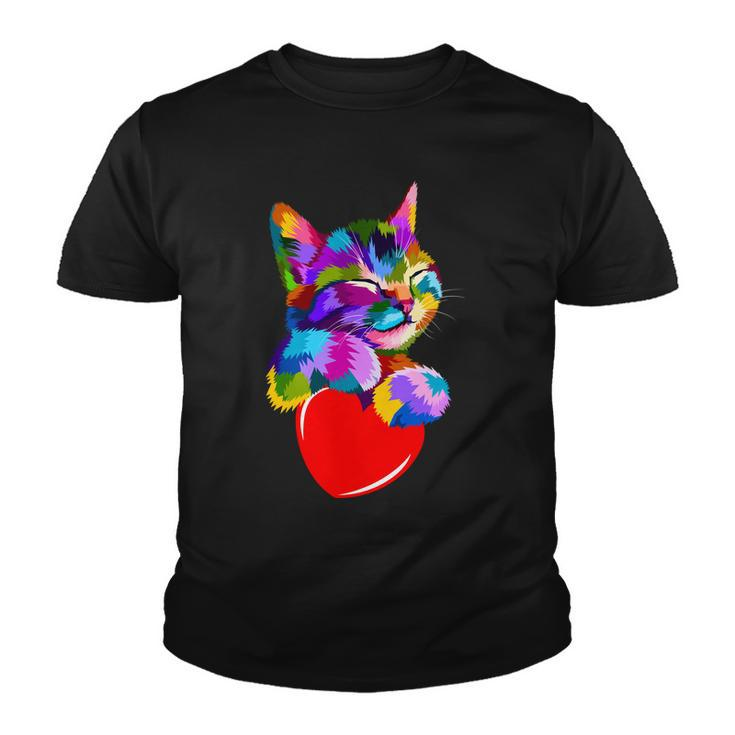 Colorful Cat Full Of Love Kitten Lovers Youth T-shirt
