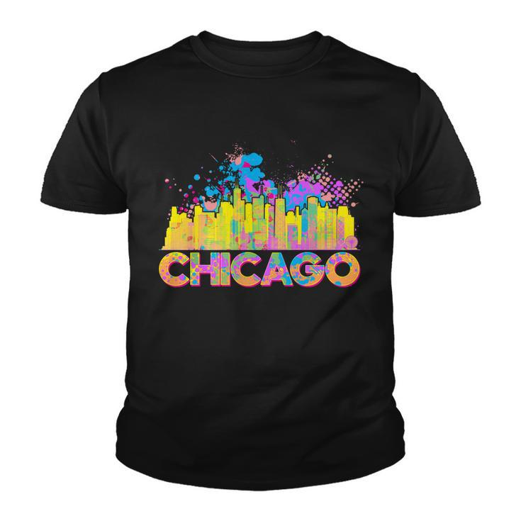 Colorful Chicago Skyline Paint Youth T-shirt