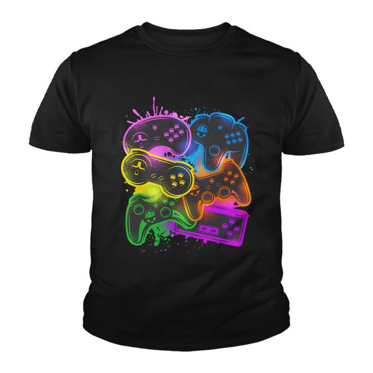 Cool Retro Neon Graffiti Video Game Controllers Youth T-shirt