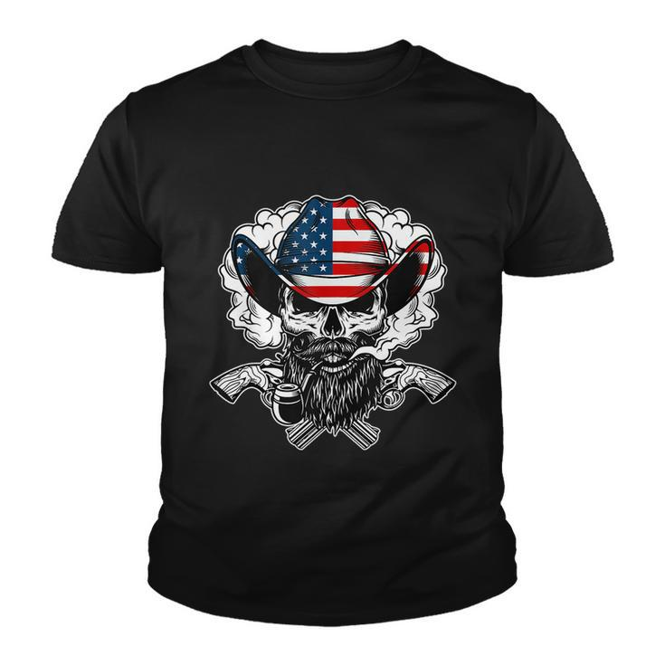 Cool Sugar Skull Cowboy Hat American Flag 4Th Of July Youth T-shirt