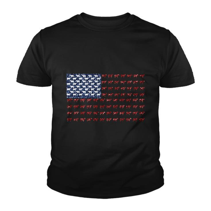 Cow American Flag Us 4Th Of July Farm Youth T-shirt