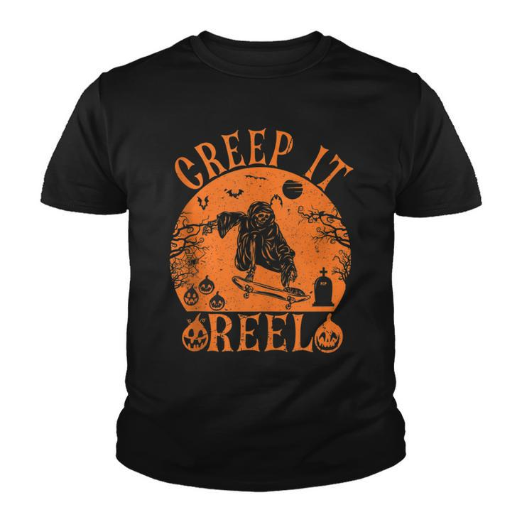 Creep It Real Ghost Men Skater Halloween Fall Season  Youth T-shirt