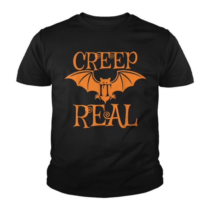 Creep It Real Halloween Bat Pumpkin  Youth T-shirt