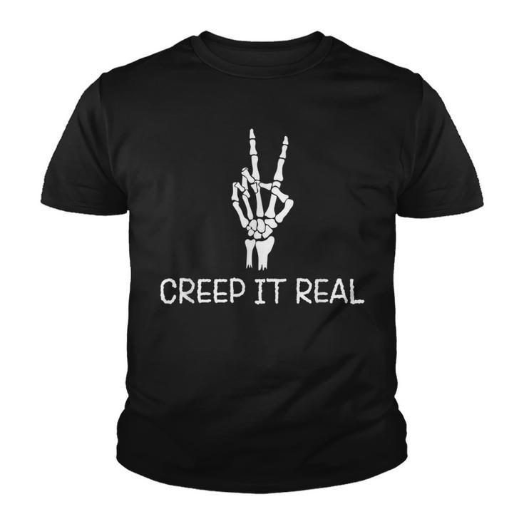 Creep It Real Peace Sign Skeleton Hand Funny Bones Halloween  Youth T-shirt