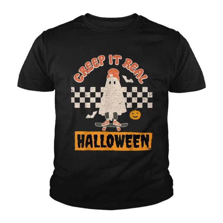 Creep It Real Retro Halloween Funny Ghost Skateboarding  Youth T-shirt