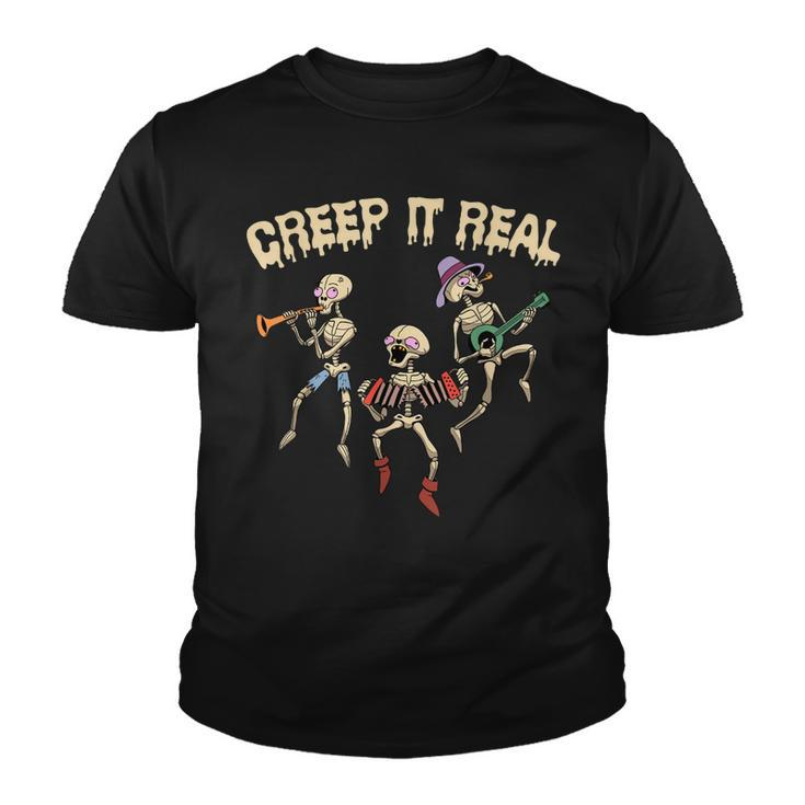 Creep It Real Skeleton Playing Music Funny Halloween  Youth T-shirt