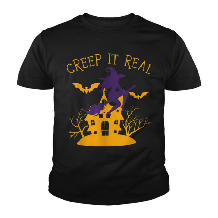 Creep It Real Witch Broom Funny Spooky Halloween  Youth T-shirt