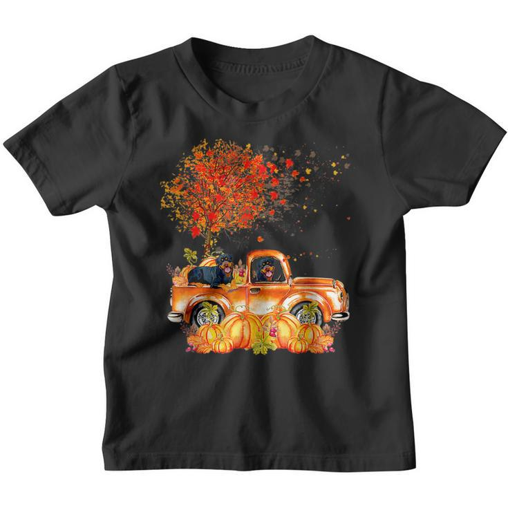 Cute Rottweiler Dog On Pumpkins Truck Autumn Leaf Fall  Youth T-shirt