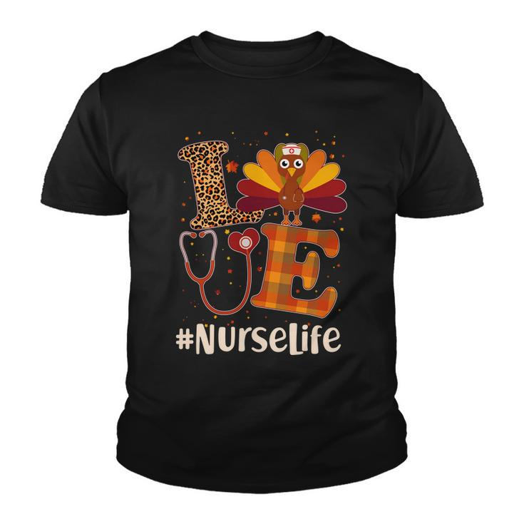 Cute Thanksgiving Nurselife Fall Patterns Nurse Turkey Tshirt Youth T-shirt