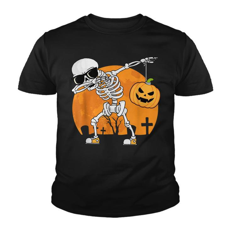 Dabbing Skeleton Funny Halloween Pumpkin Skeleton  Youth T-shirt