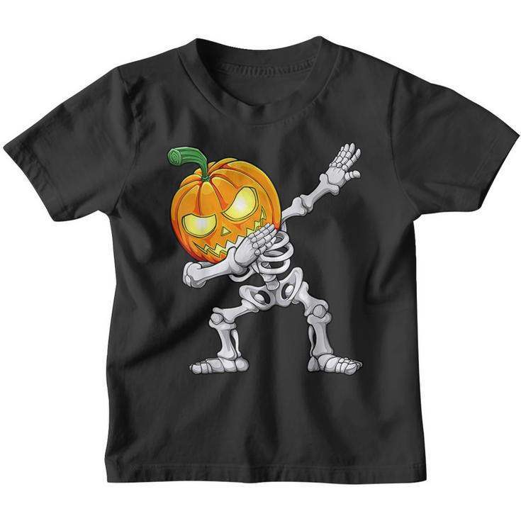 Dabbing Skeleton Scary Pumpkin Jack O Lantern Halloween Boys  Youth T-shirt