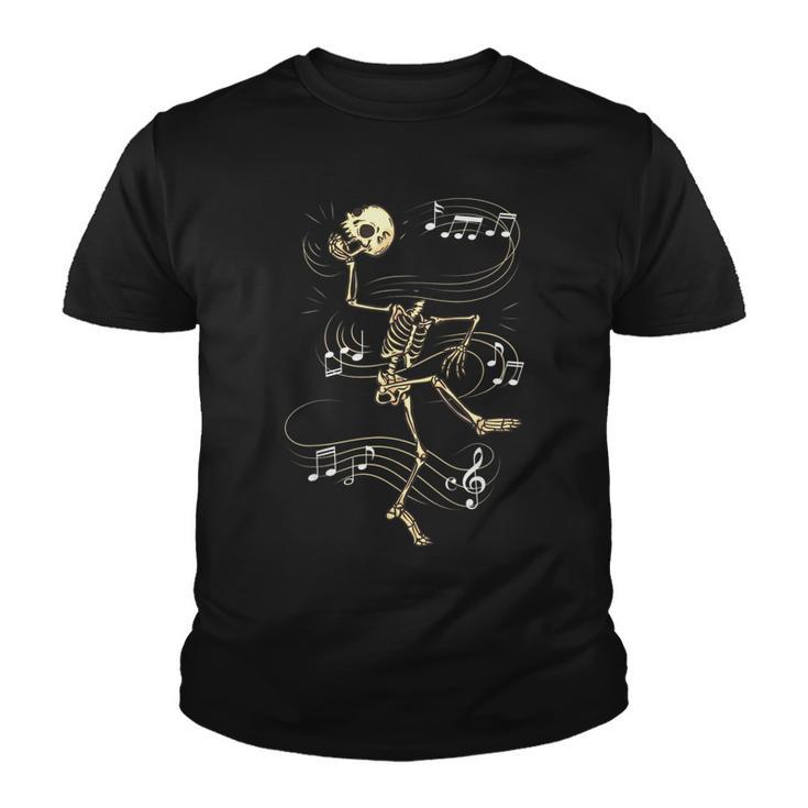Dancing Skeleton Music Notes Skull Halloween Dance Of Death  Youth T-shirt