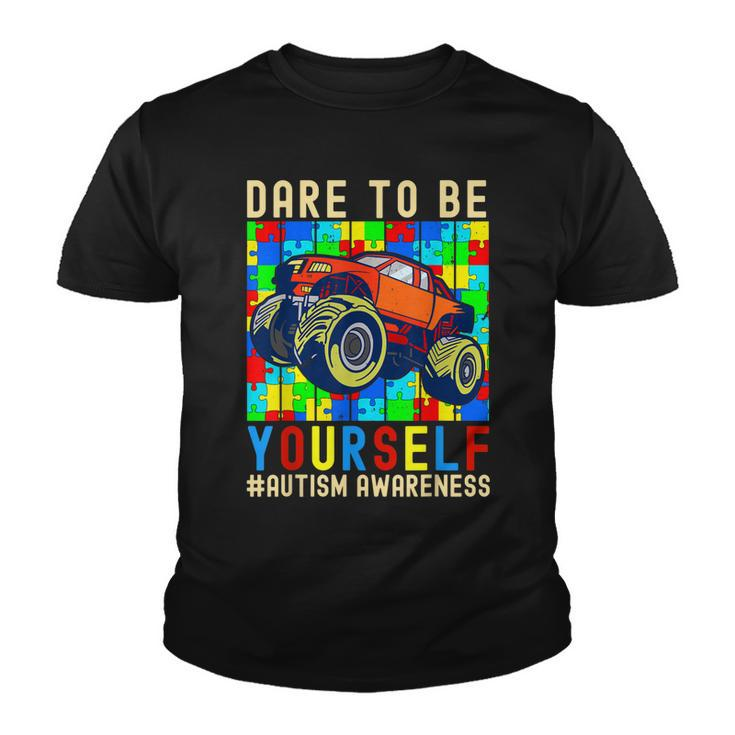 Dare To Be Yourself Autism Awareness Monster Truck Boys Kids  Youth T-shirt