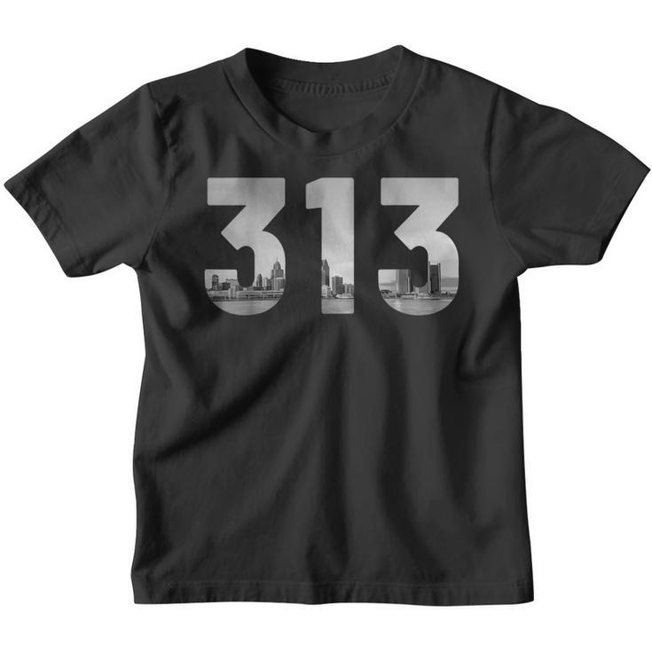 Detroit 313 Area Code Skyline Michigan Vintage  V2 Youth T-shirt