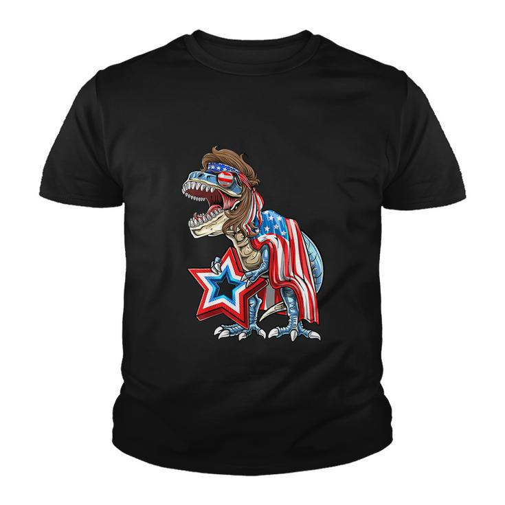Dinosaur Trex Mullet Funny 4Th Of July Usa American Flag Youth T-shirt