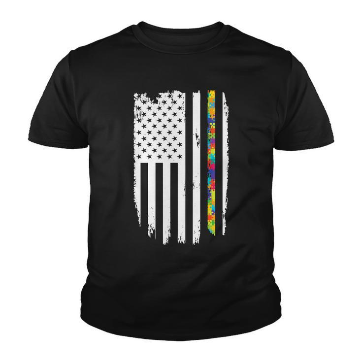 Distress Thin Puzzle Line Autism Awareness Tribute Flag Tshirt Youth T-shirt