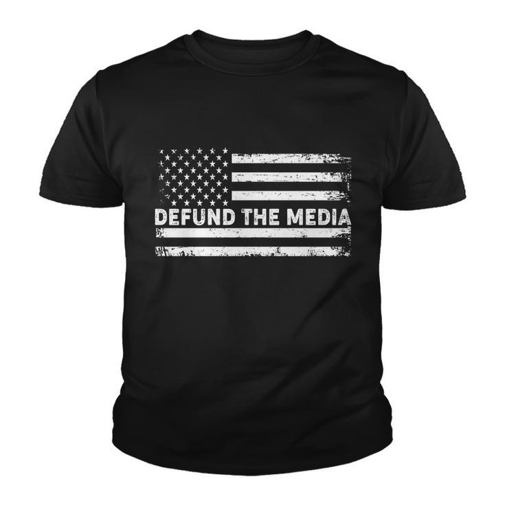 Distressed Defund The Media American Flag Youth T-shirt
