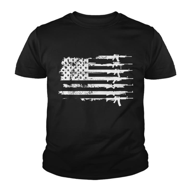 Distressed Gun Riffle Us Flag Youth T-shirt