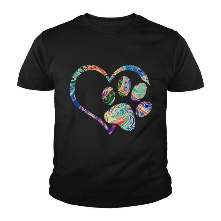 Dog Paw Print Tie Dye Rainbow Dog Lover Rescue Retro S Youth T-shirt