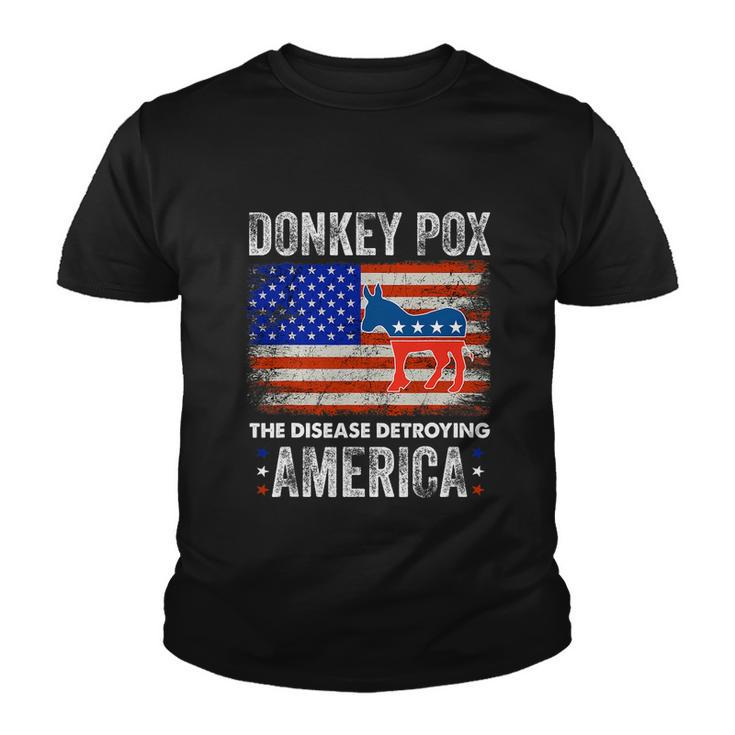 Donkey Pox The Disease Destroying America Usa Flag Funny Anti Biden Youth T-shirt
