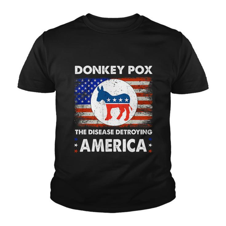 Donkey Pox The Disease Destroying America Usa Flag Funny Youth T-shirt