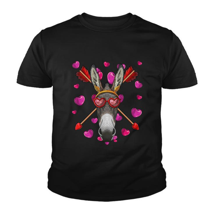 Donkey Valentines Day Animal Face Heart Glass Love Arrows Gift Youth T-shirt