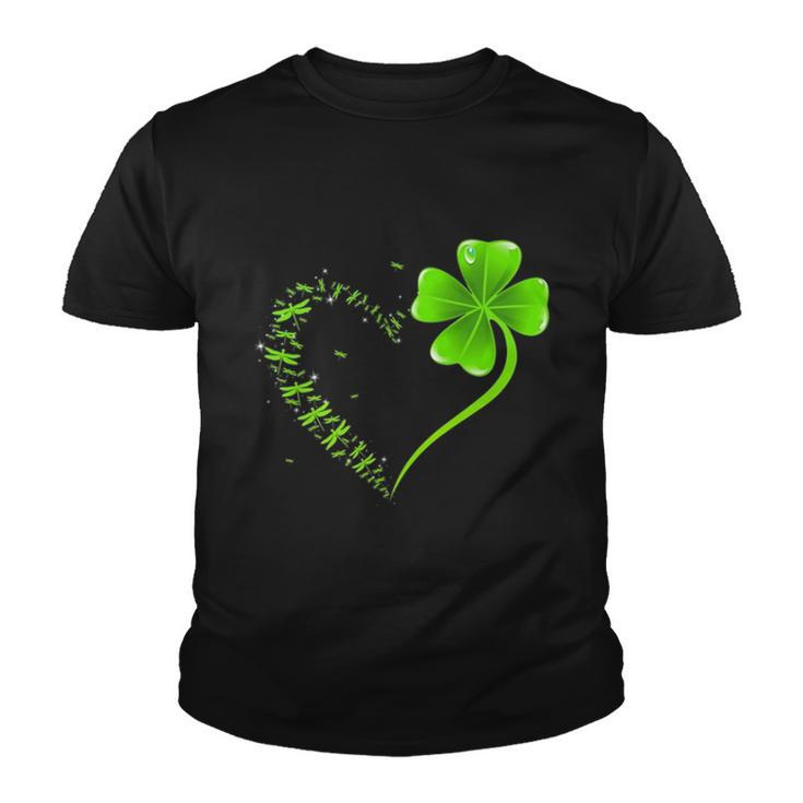Dragonfly Heart Irish Shamrock Heart Clover St Patrick Day  Youth T-shirt