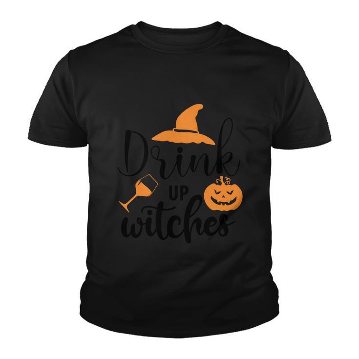 Drink Up Witches Witch Hat Pumpkin Halloween Quote Youth T-shirt