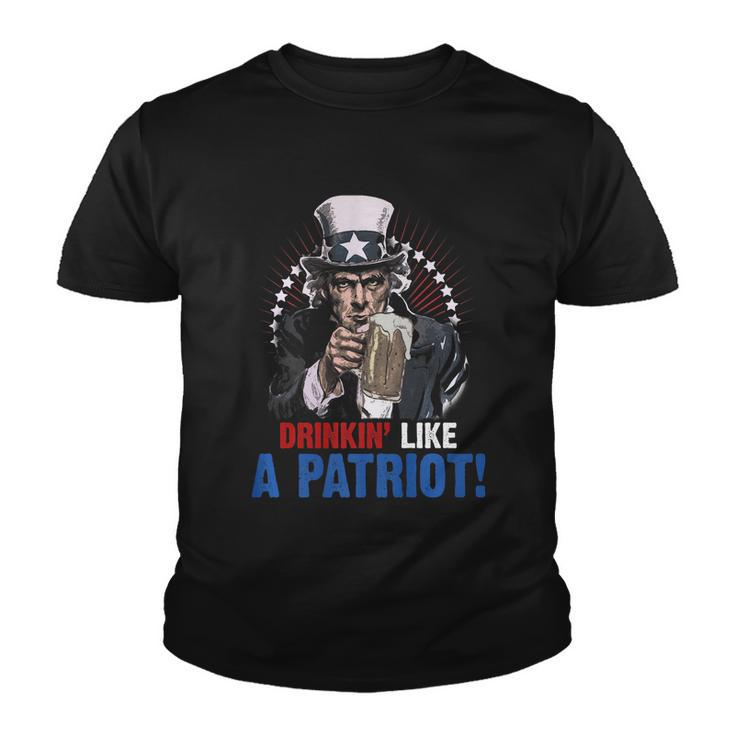 Drinkin Like A Patriot 4Th Of July Uncle Sam Youth T-shirt