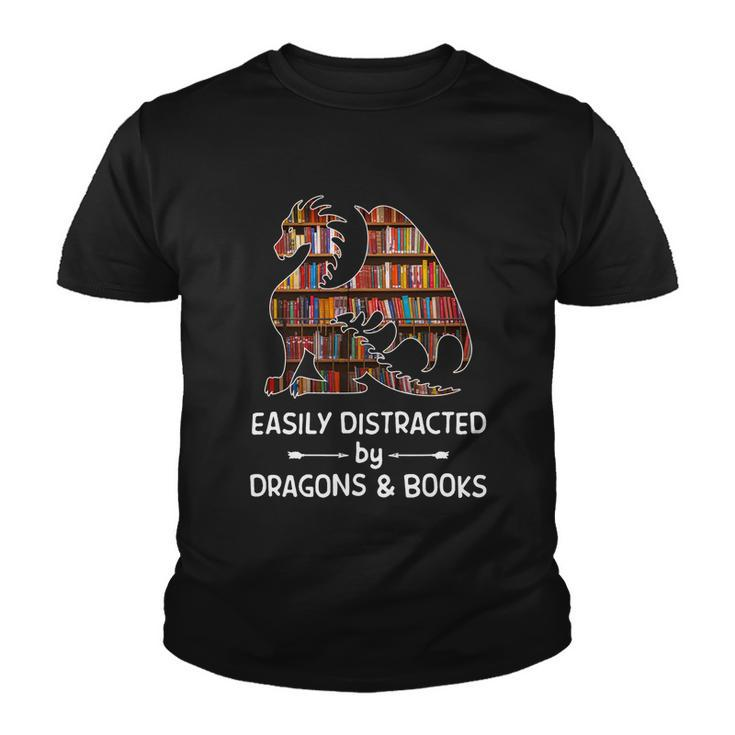 Easily Distracted By Dragon And Books Nerds Meaningful Gift Youth T-shirt