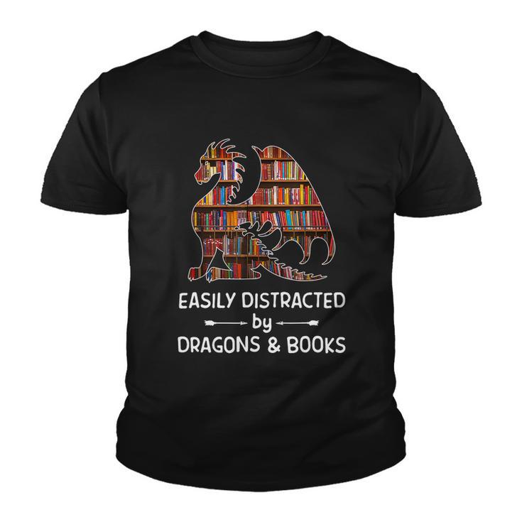 Easily Distracted By Dragon And Books Nerds Tshirt Youth T-shirt