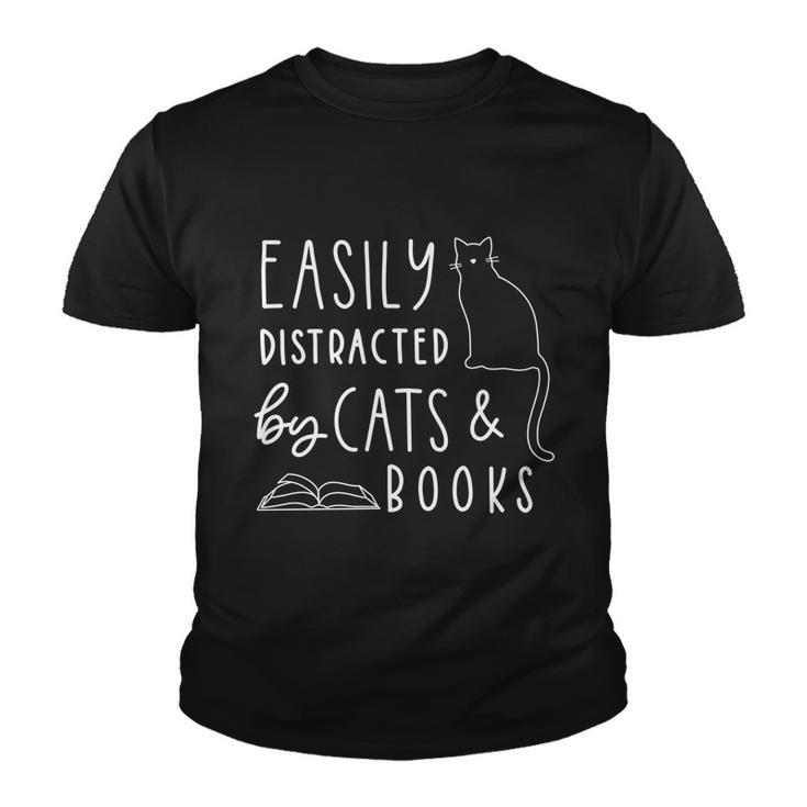 Easily Distracted Cats And Books Funny Gift For Cat Lovers Gift Youth T-shirt