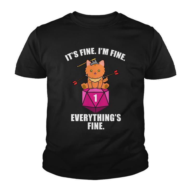 Everythings Fine Cute Cat Dnd Youth T-shirt