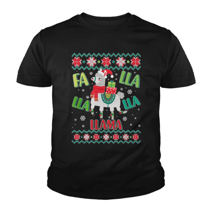 Fa Lla Lla Lla Llama Ugly Christmas Sweater Youth T-shirt
