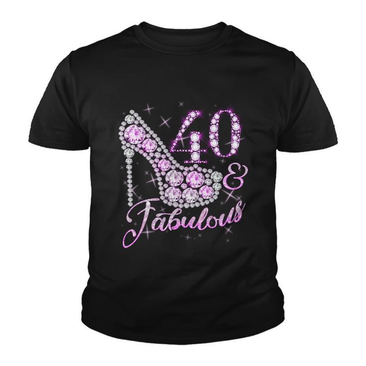 Fabulous & 40 Sparkly Shiny Heel 40Th Birthday Youth T-shirt