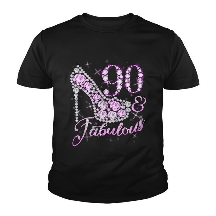 Fabulous & 90 Sparkly Shiny Heel 90Th Birthday Tshirt Youth T-shirt