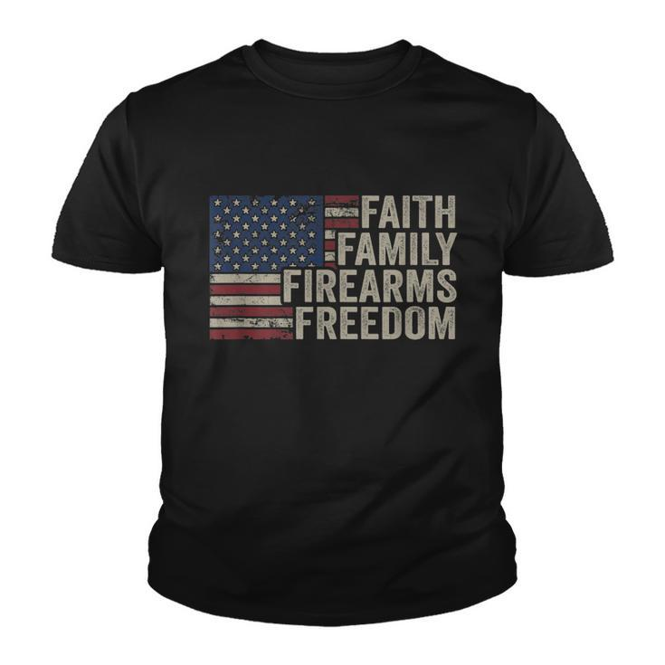 Faith Family Firearms & Freedom American Flag Pro God Guns Youth T-shirt