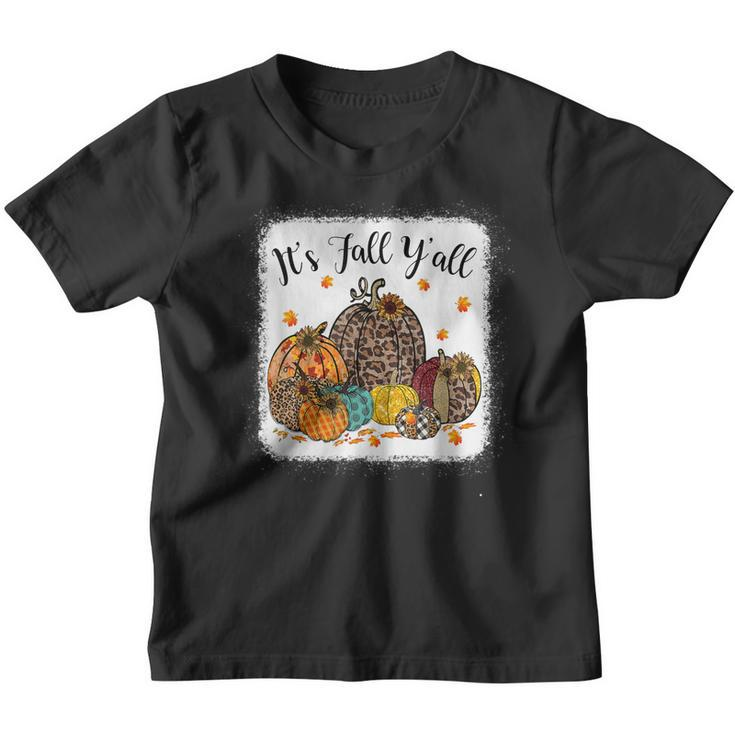 Fall Vibes Its Fall Yall Leopard Pumpkin Autumn Leaves  Youth T-shirt