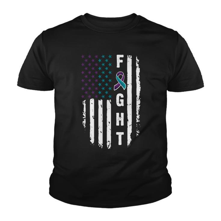 Fight Suicide Prevention Teal Purple Ribbon Us Flag Youth T-shirt