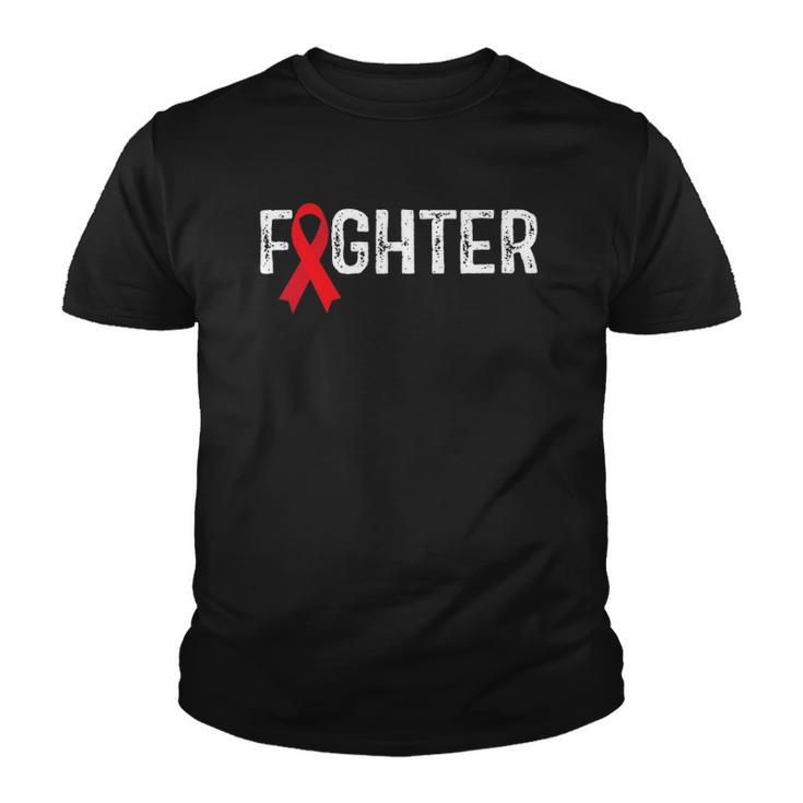 Fighter Blood Cancer Awareness Red Ribbon Youth T-shirt